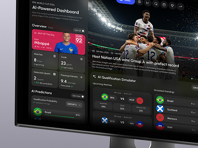 FIFA World Cup 2026 - Stats & Analytics Hub ai artificial intelligence dashboard football innovation landing page live match minimalism platform soccer sport statistic ui design ux design website world cup 2026