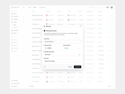 CRM New Lead (2/2) app design application desktop app modal pop up ui ui design ui ux ux ux design web app
