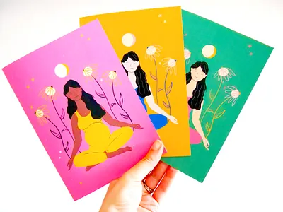 Meditating Mama Greeting Card Illustration by Julia Barry bold bright floral flower greeting card hand drawn illustration julia barry mama meditate meditation mindfulness mom mother mothers day nature pregnant procreate woman women