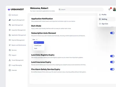 Settings Page Web App Dashboard booking dashboard dashboard setting design dropdown management prefrences product design profile profile setting property rent rent dashboard saas setting ui uiux ux web app web design