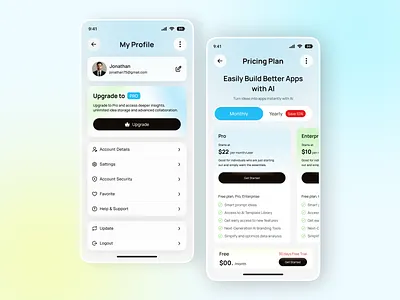 Ai Idea Management Mobile App My Profile & Pricing Plan ai app ai interaction ai technology ai voice app design design veli dribbble mobile app payment ui pricing plan profile screen saas app smart assistant subscription ui ui design ux design voice app voice assistant voice control voice ui