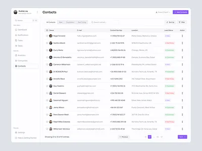 SaaS CRM Contacts Page admin dashboard admin panel contact manager contacts contacts page crm crm dashboard crm software dashboard data table management system minimal dashboard minimal ui product design saas table design table ui