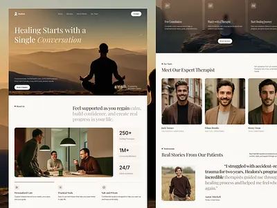 Mental Health Landing Page clean website design counseling website figma uiux health website design healthcare web design landing page design mental care website mental health mental health landing page mental wellness mindfulness website modern website ui online therapy website psychology website saas website therapy website ux ui design website ui ux wellbeing platform
