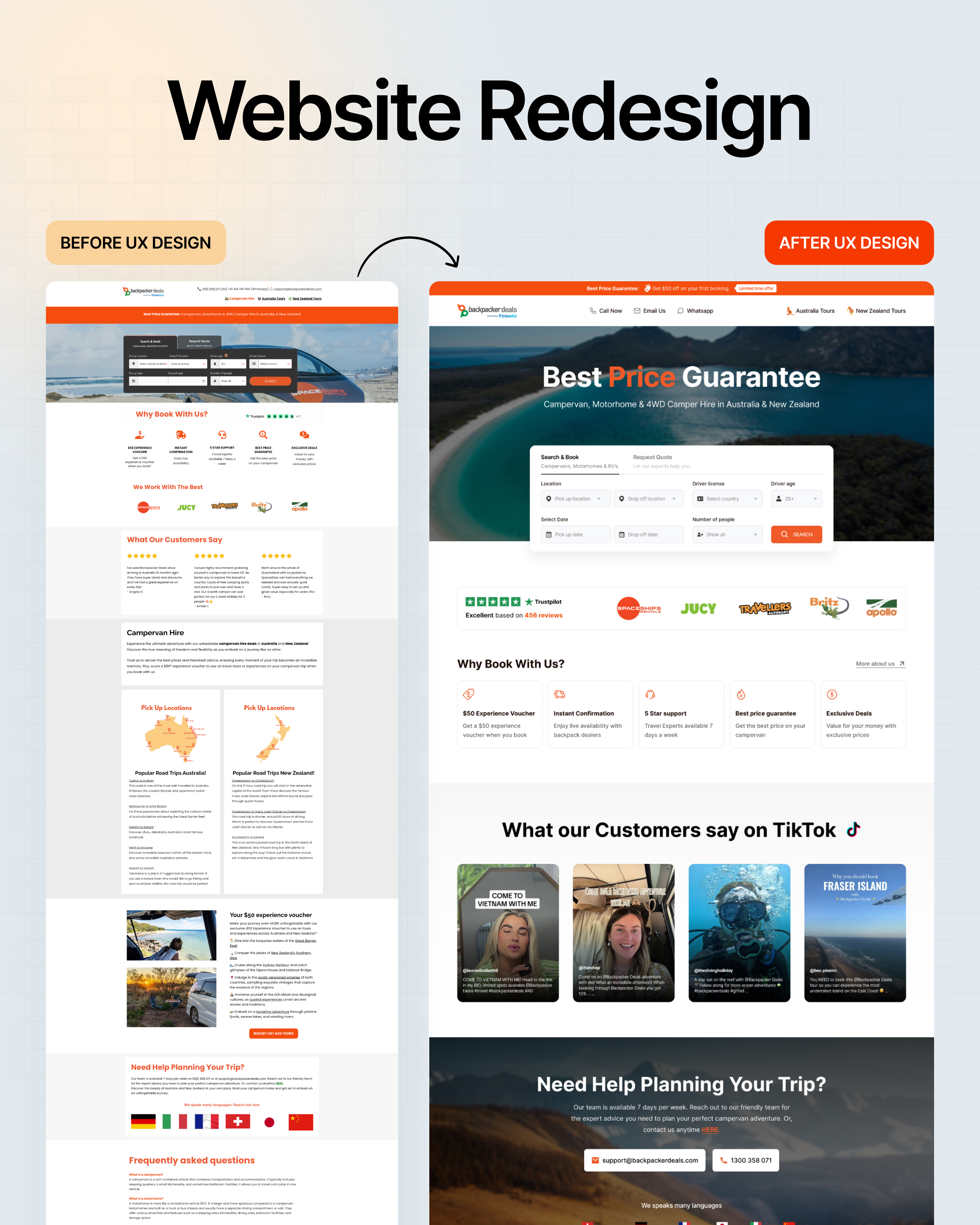 BackPacker Deals: Responsive Redesign booking app clean ui conversion optimization desktop design experience design figma flight booking landing page minimal mobile design modern layout product design redesign responsive design saas tourism travel website ui design ux case study web design