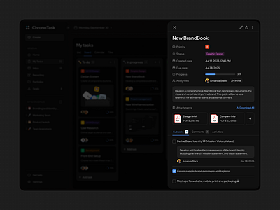 Dark Mode for ChronoTask Platform manager outcrowd platform saas task ui ux uxui web