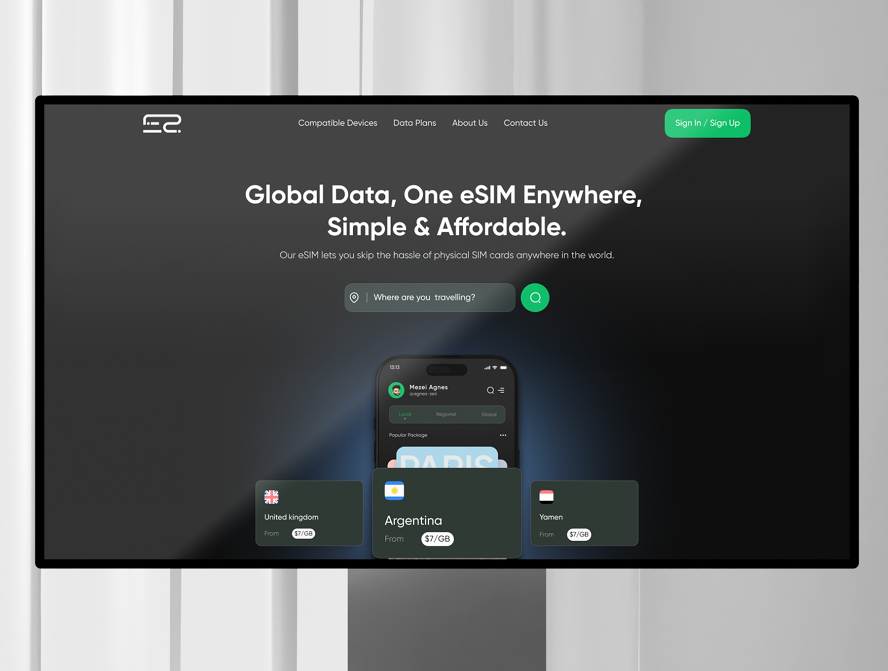 Example of E Sim Website UI/UX Design