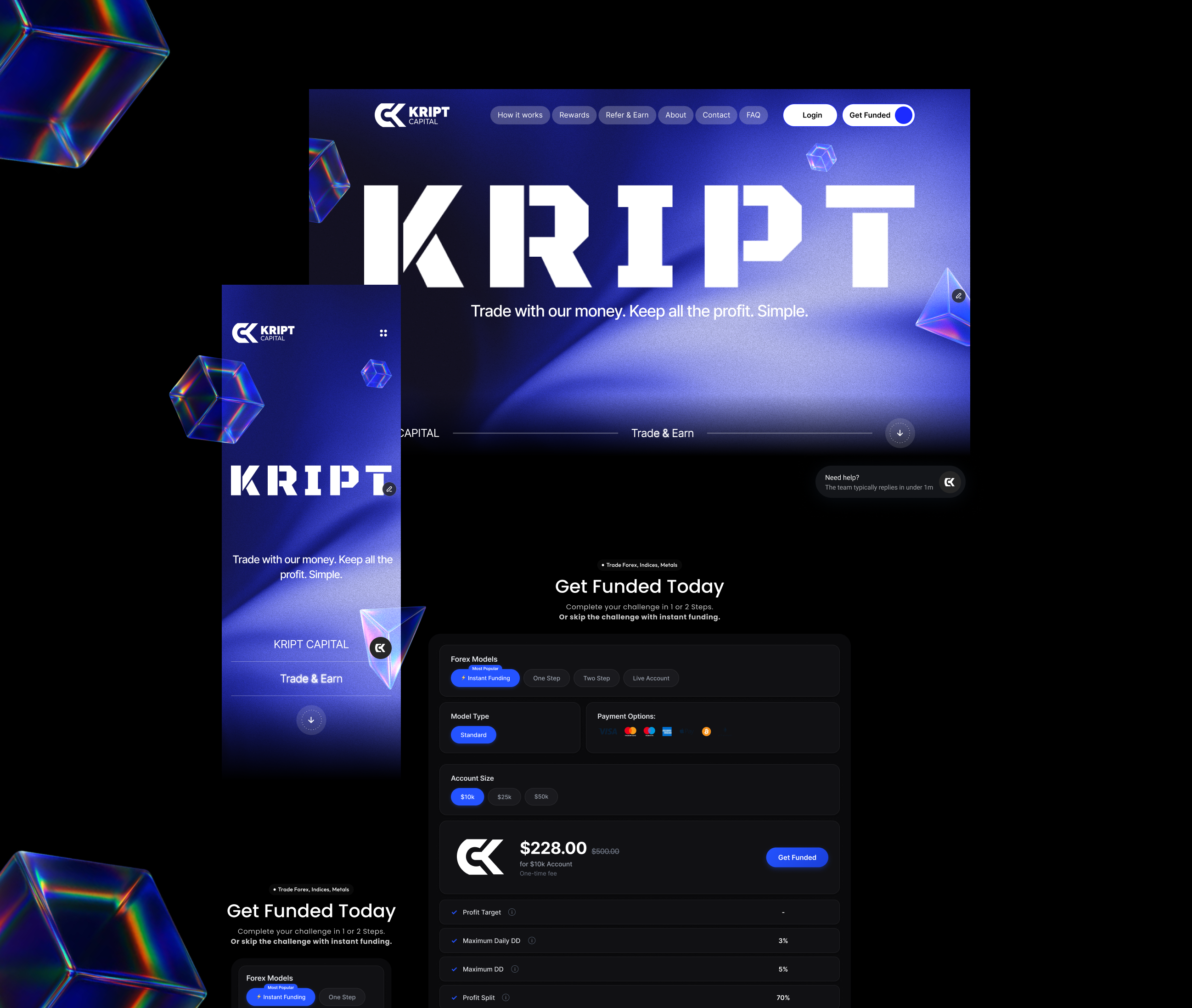 PROPFIRM-KRIPT CAPITAL LANDING PAGE 3d animation app branding design graphic design illustration logo motion graphics ui vector