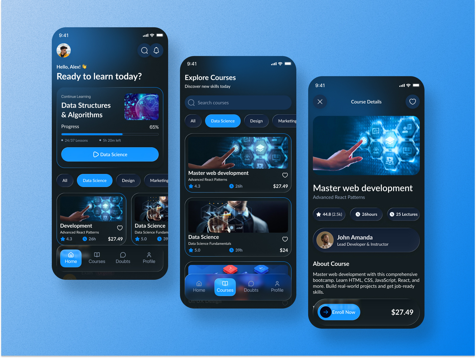 LearnSphere – EdTech Mobile App app design course design trends e learning edtech education education technology figma learning liquid glass mobile app product design students ui ui design uiux