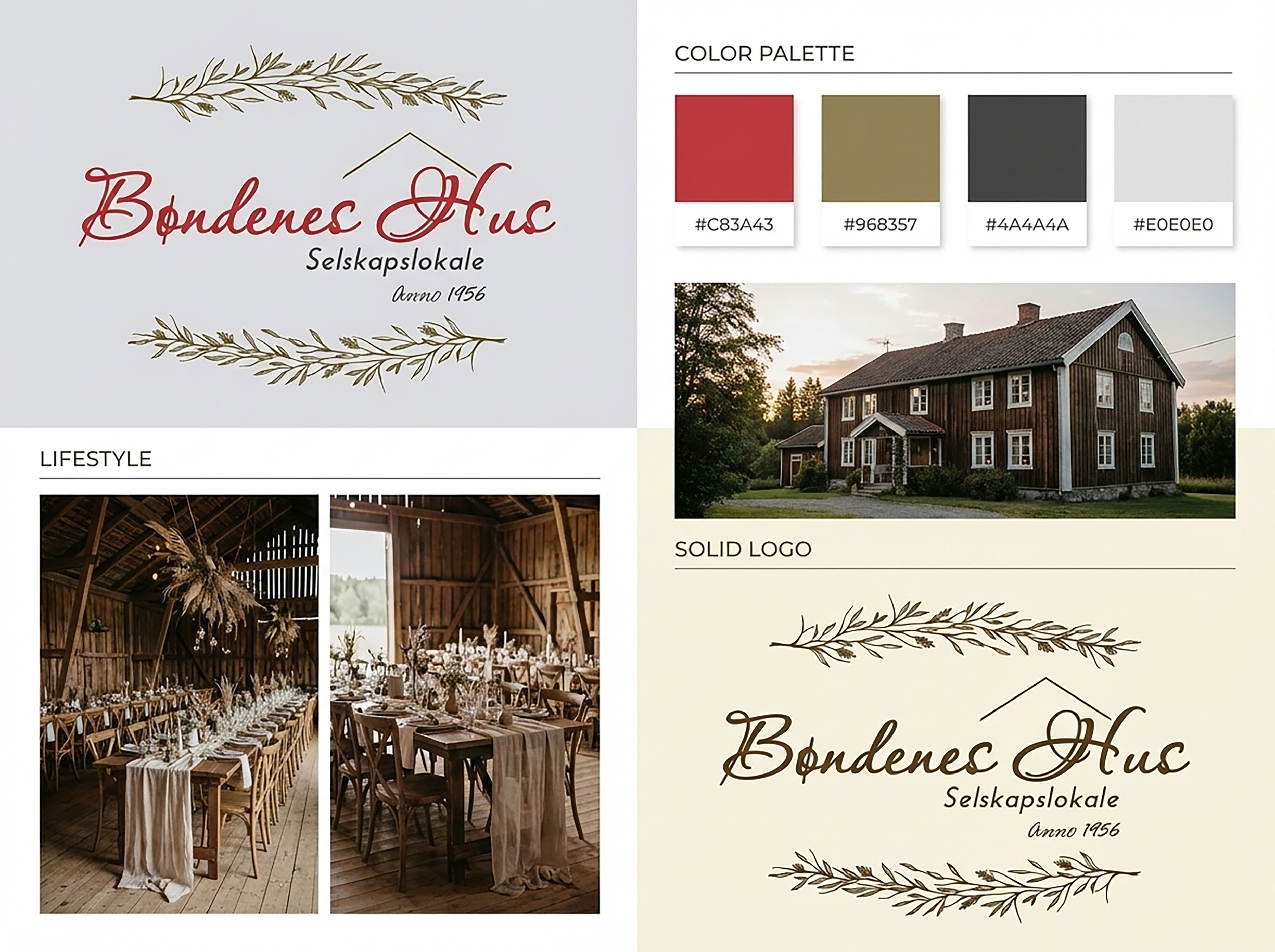 Bøndenes Hus — Identity Design Overview brand booklet brand guideline brand icon brand identity brand kit brand symbol branding company logo custom logo food logo graphic design illustration logo design moodboard professional logo retro logo typography vector logo vintage logo visual identity