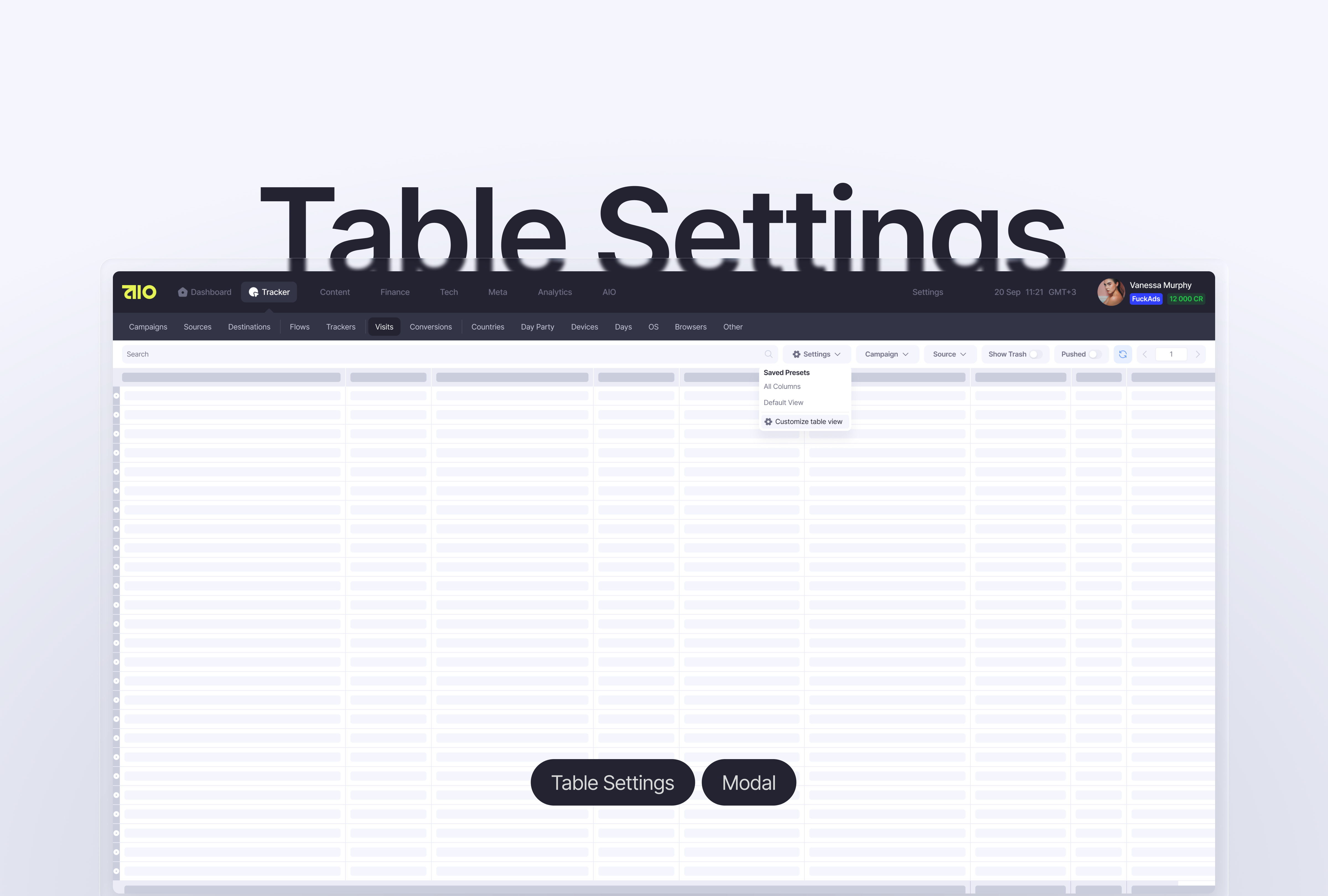 Modal Table Settings Window accordeon design filters grouper modal modal window product selector settings tables ui ux