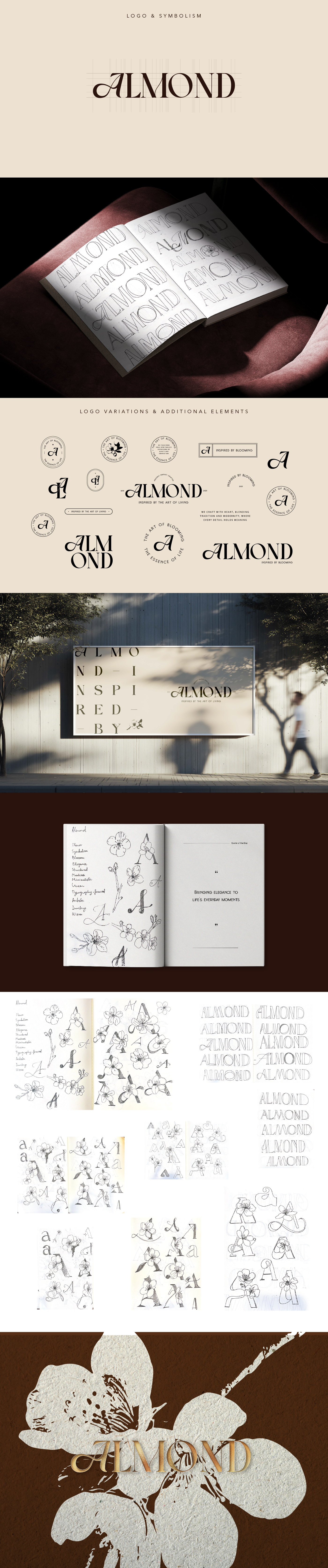 ALMOND — Logo Design & Brand Elements art direction brand design brand elements brand identity branding creative direction editorial design feminine branding graphic design identity design logo design logo system logo variations luxury branding minimal design symbol design typography visual identity visual language