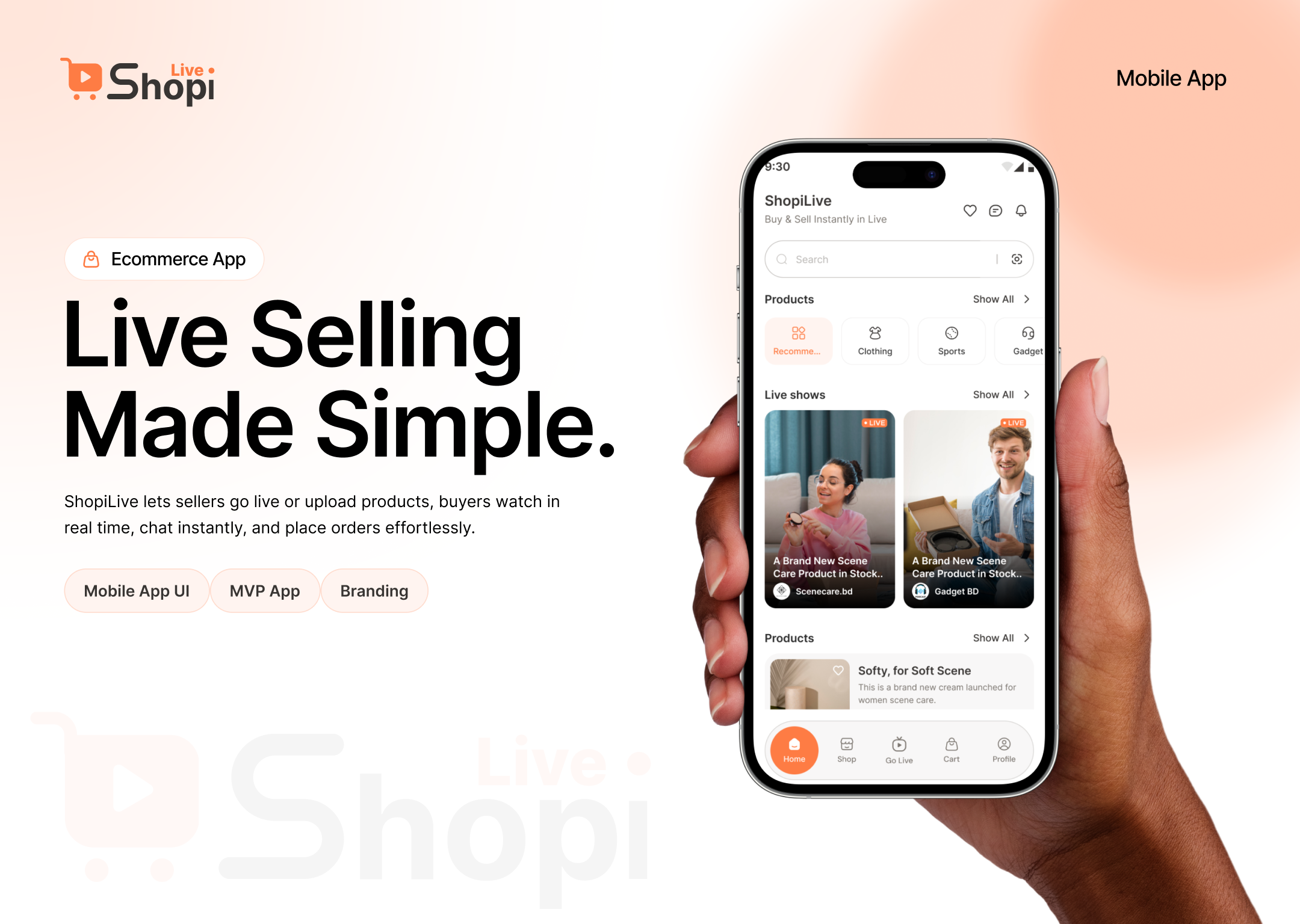 Live shopping ecommerce mobile app branding ecommerce figma mobile app mvp app ui ux visual design