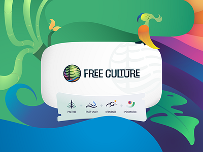 Free Culture Bed & Breakfast branding cafe design hotel icon illustration logo psychedelic stay