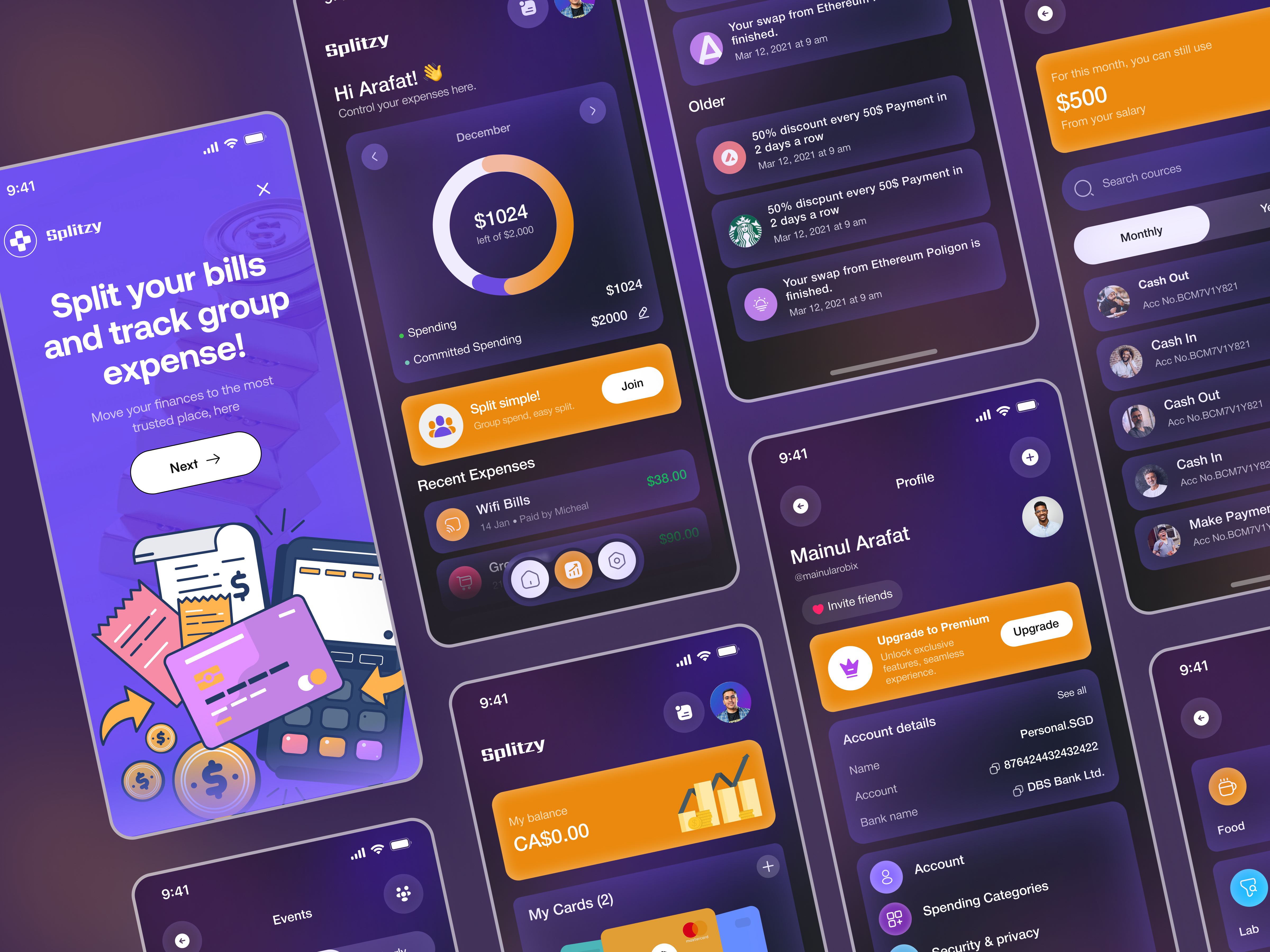 Splitzy - Manage Expense & Split Bills Mobile App application bills digital wallet finance finance app fintech manage expense mobile app mobile app design payment receipt saas saas app split bill split bill app split bill mobile app transaction transfer ui design wallet app