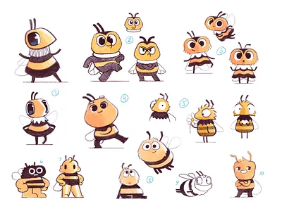 Bee mascot explorations animal bee character cute insect mascot sketch