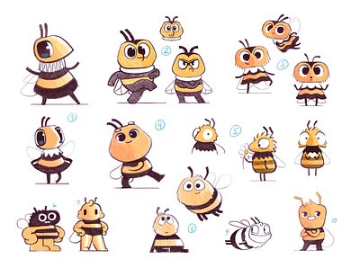 Bee mascot explorations animal bee character cute insect mascot sketch