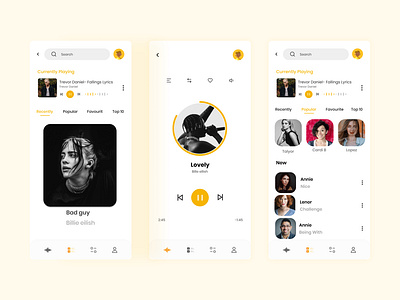 Music App UI app branding design light mobile app music typography ui ux yollow