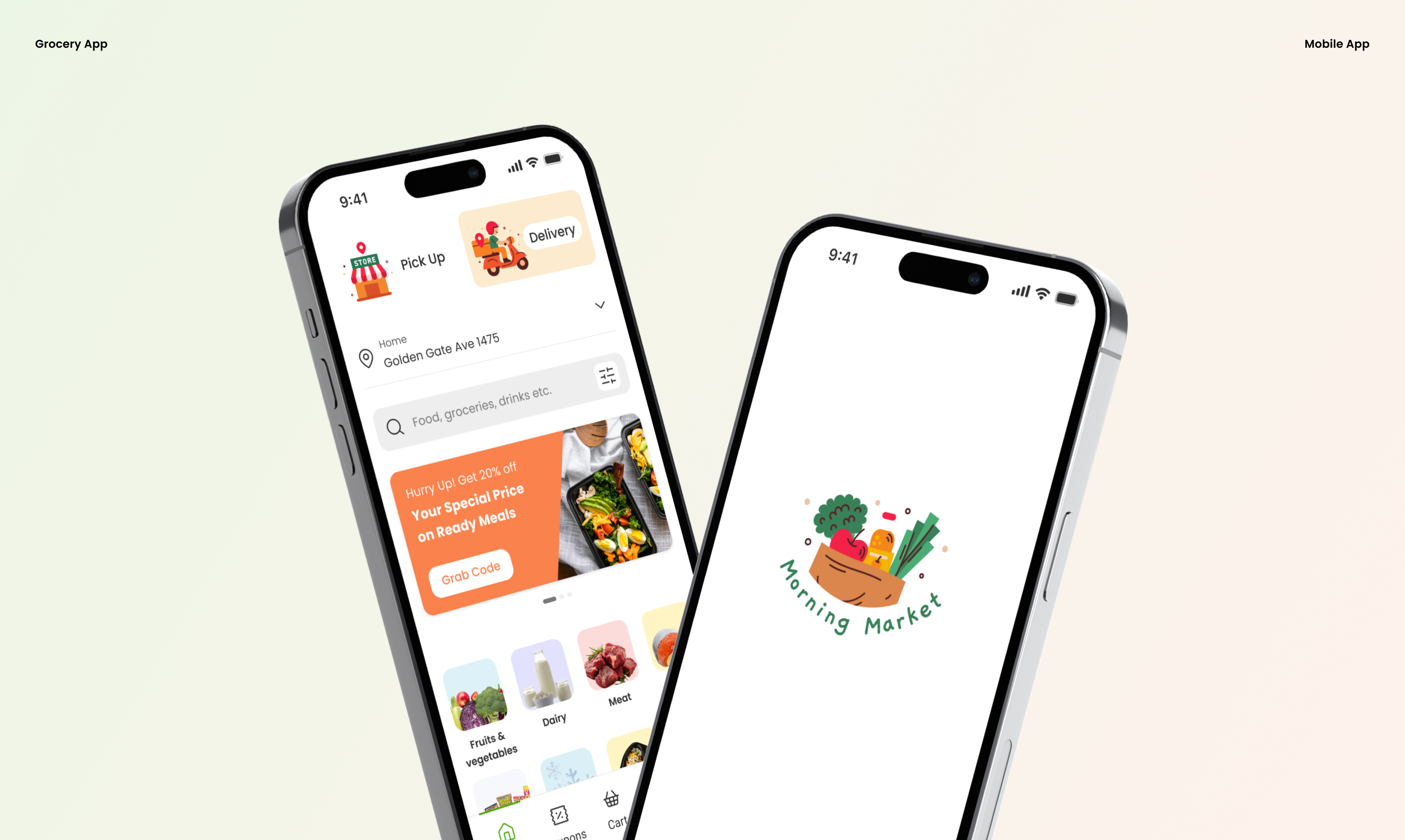 Morning Market - Grocery Delivery App appdesign clean design delivery app design ecommerce figma food delivary logo minimal mobaleapplication mobile mobileapp photoshop product design ui ui design ux ux design