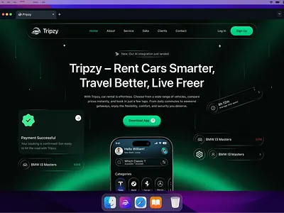 Smart Car Rental Landing Page UI/UX Design ai powered saas automotive landing page automotive ui design car rental landing page car sharing platform future of car rentals landing page design mobility platform modern web ui online car reservation real time booking saas landing page smart car rental smart mobility solution travel booking experience travel tech ui ui