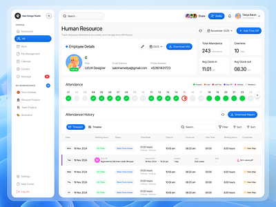 HRMS Dashboard - Attendance Tracker analytics attendance overview company hr portal crm dashboard graphs hr hr management leave tracker monthly overview monthly tracker product design saas sales web application