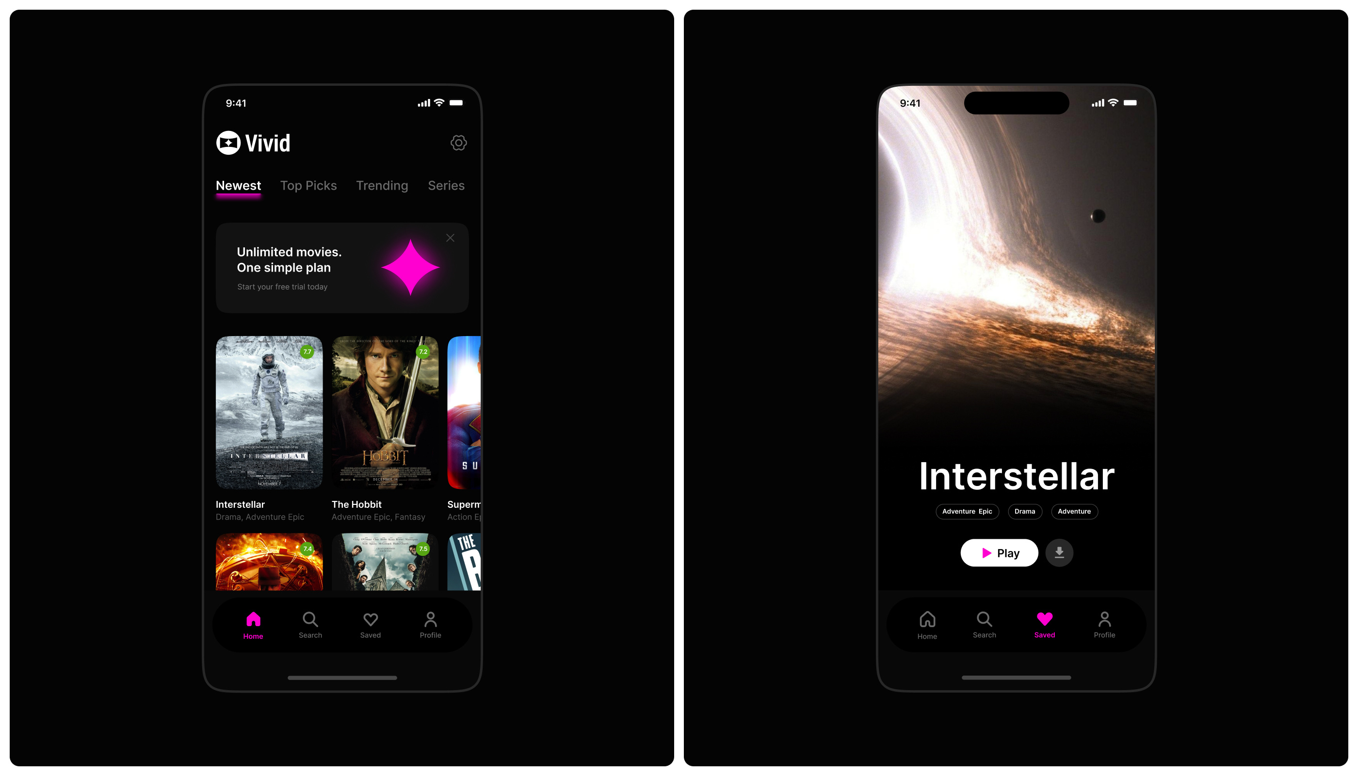 Vivid — Streaming App UI Concept app brand designer cinema dark graphic design graphic designer logo designer online streaming ui