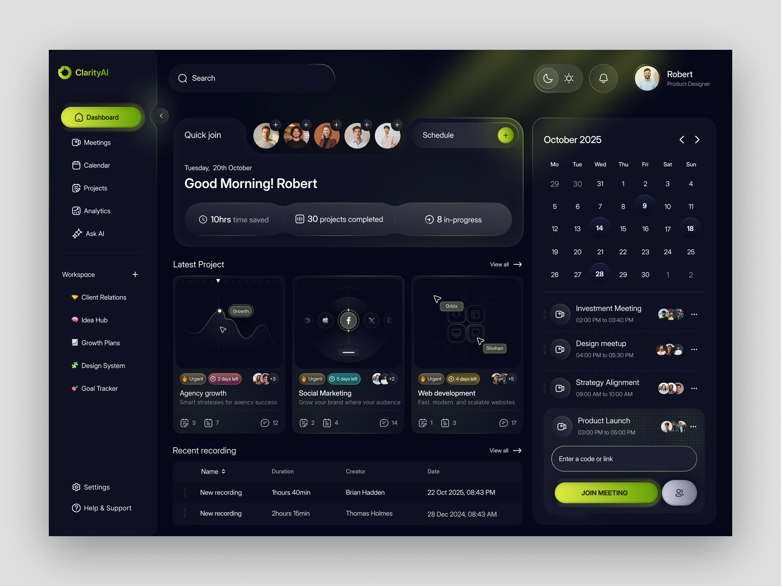 Project & Team Management Dashboard ai assistant dashboard interface dark mode saas dashboard design data visualization dashboard ui orbix studio product design project management smart analytics dashboard ui ux task management web app design team collaboration dashboard ui web design website website design workflow management ui design