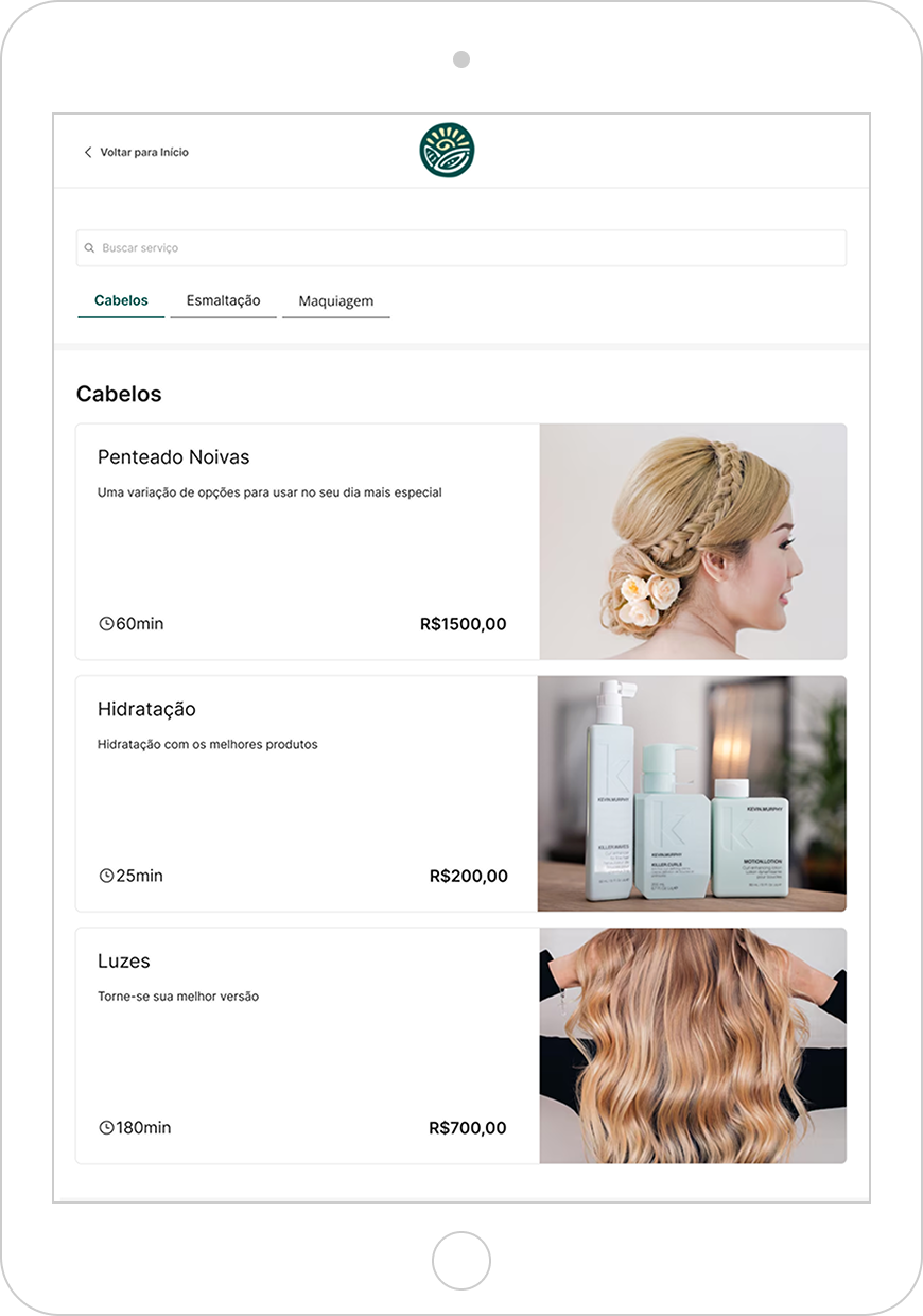 Autoatendimento para área da beleza ui ux