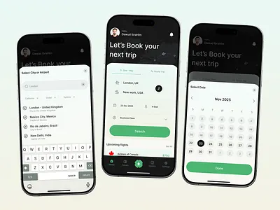 Flight Booking Mobile App UI/UX Design airline app app booking app calendar ui date picker flight booking ios app mobile mobile app search ui travel travel app ui design uiux ux design