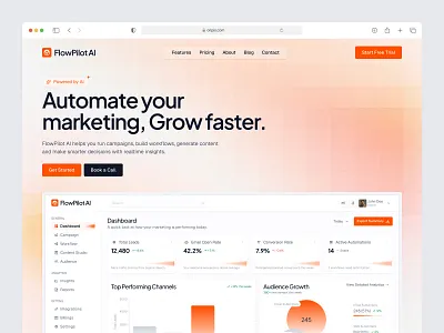 SaaS Landing Page - Marketing Analytics ai ai dashboard ai powered dashboard dashboard design data visualization landing page marketing analytics modern design performance analytics product design saas saas landing page saas landing page design saas ui saas website ui uiux web design website