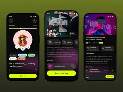 AI English Learning Mobile App andriod app app design app interface course app courses design digital education education english courses english learning ios language app learning app mobile app mobile app design mobile ui online learning ux