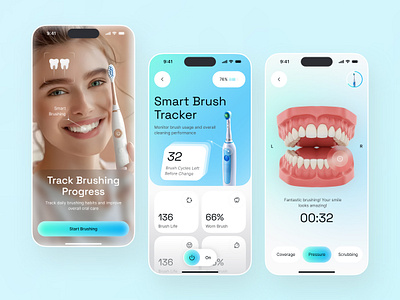 Smart Toothbrush App — Modern Health & Oral Care UI/UX app app design augmentedreality dental dental care health care healthcare medical app medical care medicine mobile mobile app mobile app design mobile ui oralcareapp smart toothbrush tooth toothbrush treatment ui