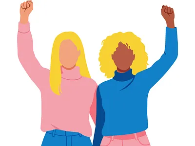 Two diverse women raising their fists in a gesture of solidarity activism diversity empowerment equality female feminism fight fist illustration power protest raised right solidarity strong support together unity vector woman