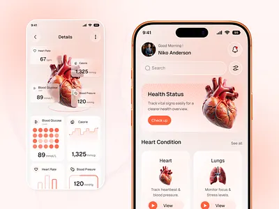 Health Monitoring Mobile App UI/UX app interface clean design dashboard design design veli digital health fitness app health app health tracking ios app medical app minimal ui mobile app design mobile ui modern design product design ui design user experience ux crate ux design wellness app