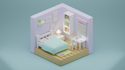Isometric Bedroom 3D Model art bed bedroom