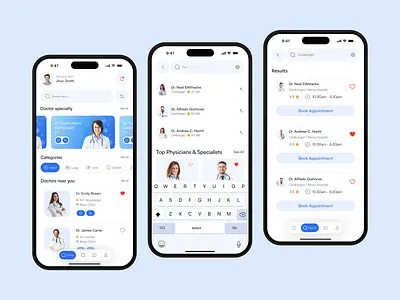 Online Doctor Appointment Booking App appdesign appoinment appointmentbooking appui cleanui digitalhealth doctor doctorapp doctorappointment figmadesign healthcareapp healthtech medicalui mobileapp mobileui modernui productdesign telemedicine userexperience uxdesign