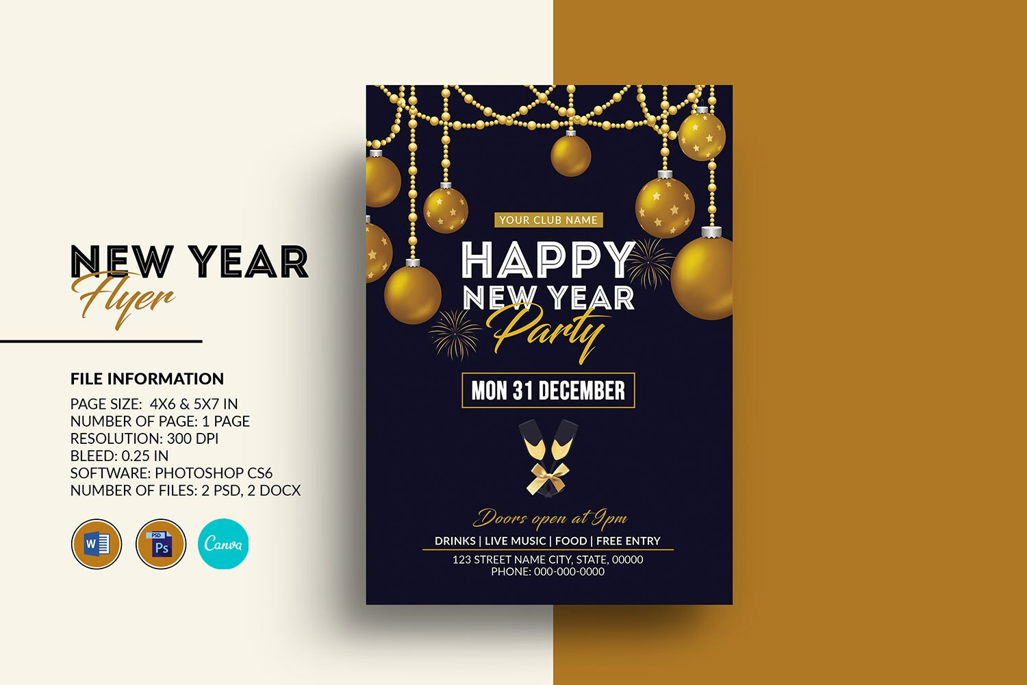 New Year Party Flyer celebration countdown design dj event festival flyer holiday invitation music new year night party poster template