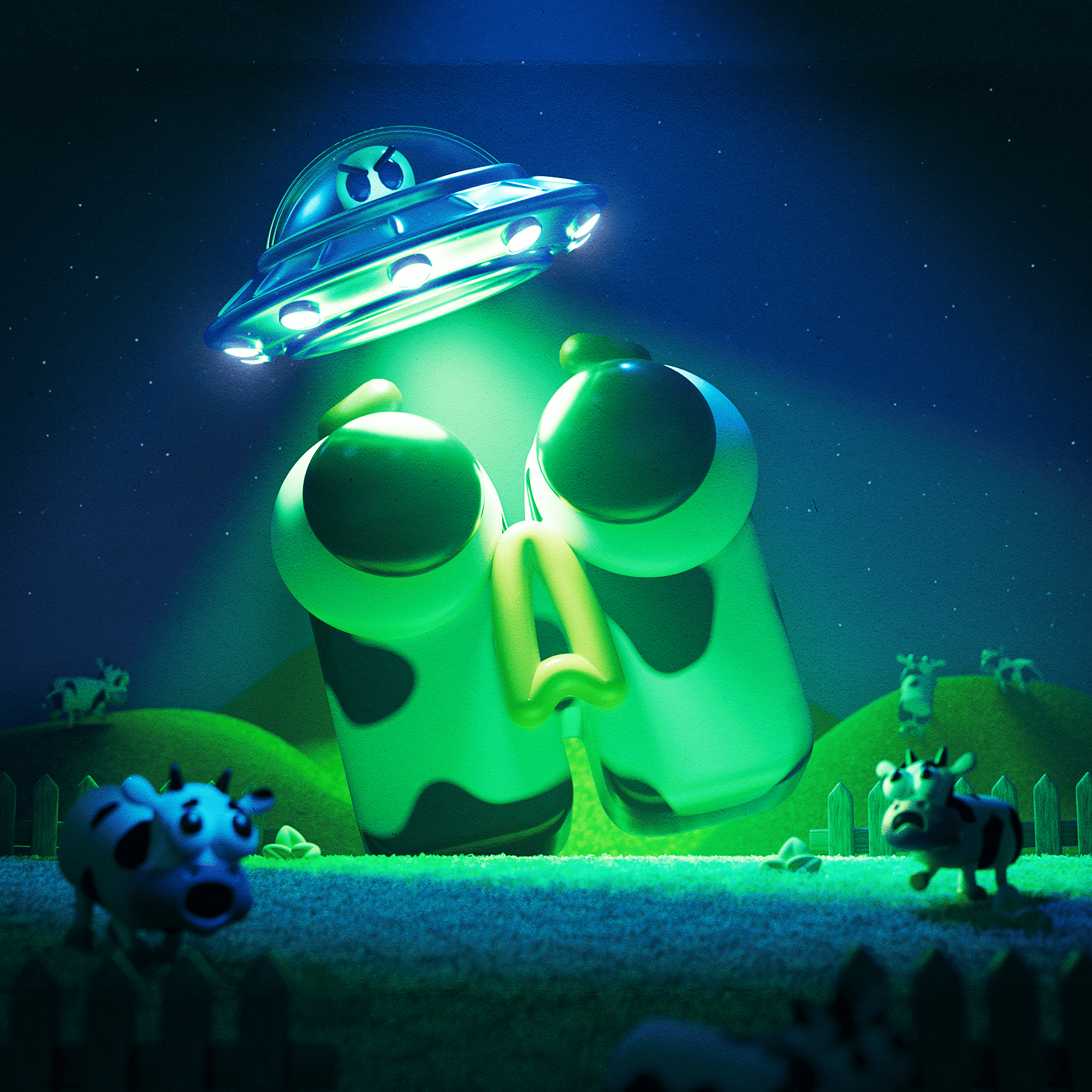 Letter Н — 3D Alphabet Series 3d 3dcow 3dufo alphabet cute character horrow illustration motion graphics night redshift sci fi surreal ufo visualseries