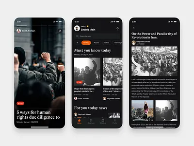 Newspaper App Design android app design app ui concept clean app dark ui editorial ios magazine media platform mobile mobile app concept mobile app ui news app news feed news portal newspaper app newspaper app design product design user interface wavespace