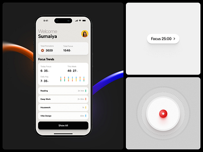 Focus Details Screen Pomodoro App Design app design deep and focus work app design focus app focus time interface design mobile design pomodoro app design product design productivity app stay focused task app time block app time clock time management app time management app design time saving app design time tracker app time tracker app design