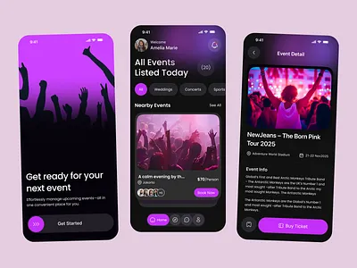 Event Booking Mobile App UI – Discover & Book Live Events app interface concert app event app event booking ios app mobile mobile app design music event product design ticket booking ui design ux design