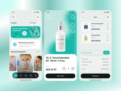 Pharmacy App android cart ui e commerce app health essentials healthcare ui ios app medical app medicine app medicine delivery minimal design mobile mobile app design neumorphism online pharmacy pharmacy app product page shopping app telemedicine uiux ux design