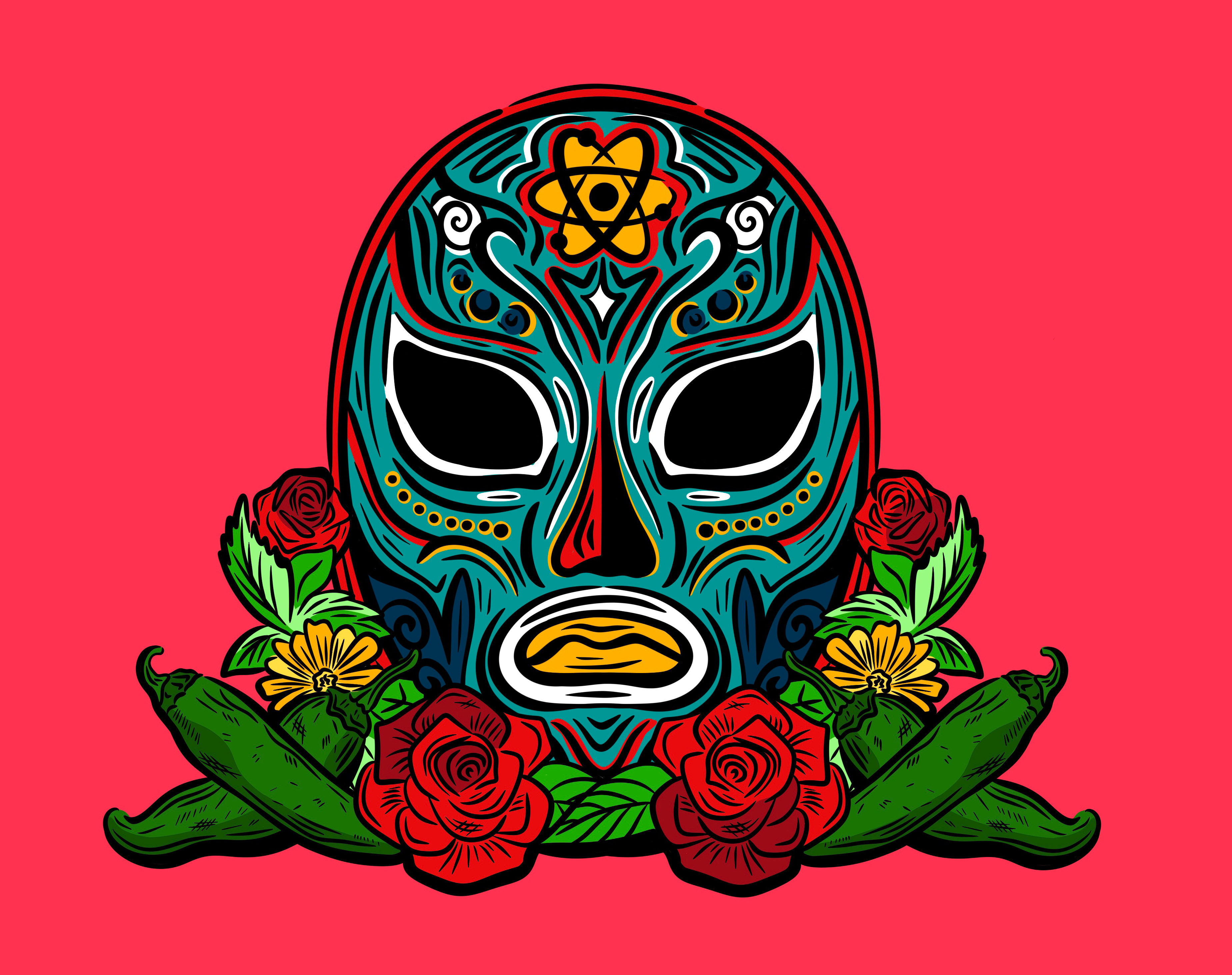 Lucha Libre Wrestling Mask character digital illustration honor illustration jalapeños line art lucha libre mask mexican mystery roses wrestler wrestling