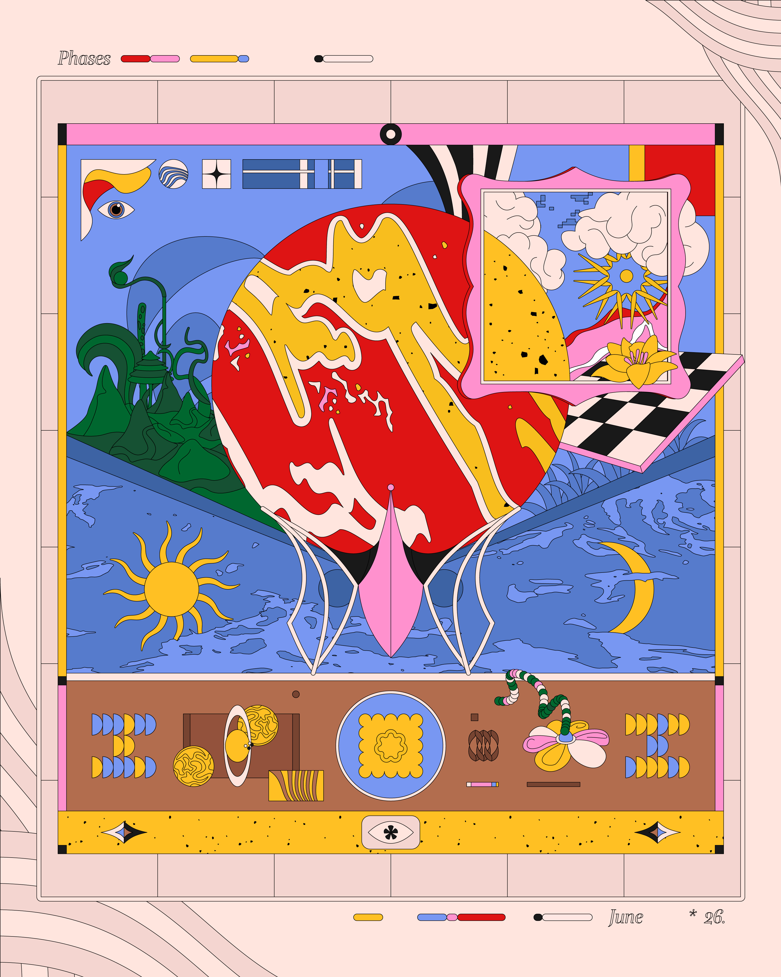 Phases 2 abstract art abstract illustration color palette colorful design graphic design grid music cover nature planet poster art red symbols texture vector vector art vectorart