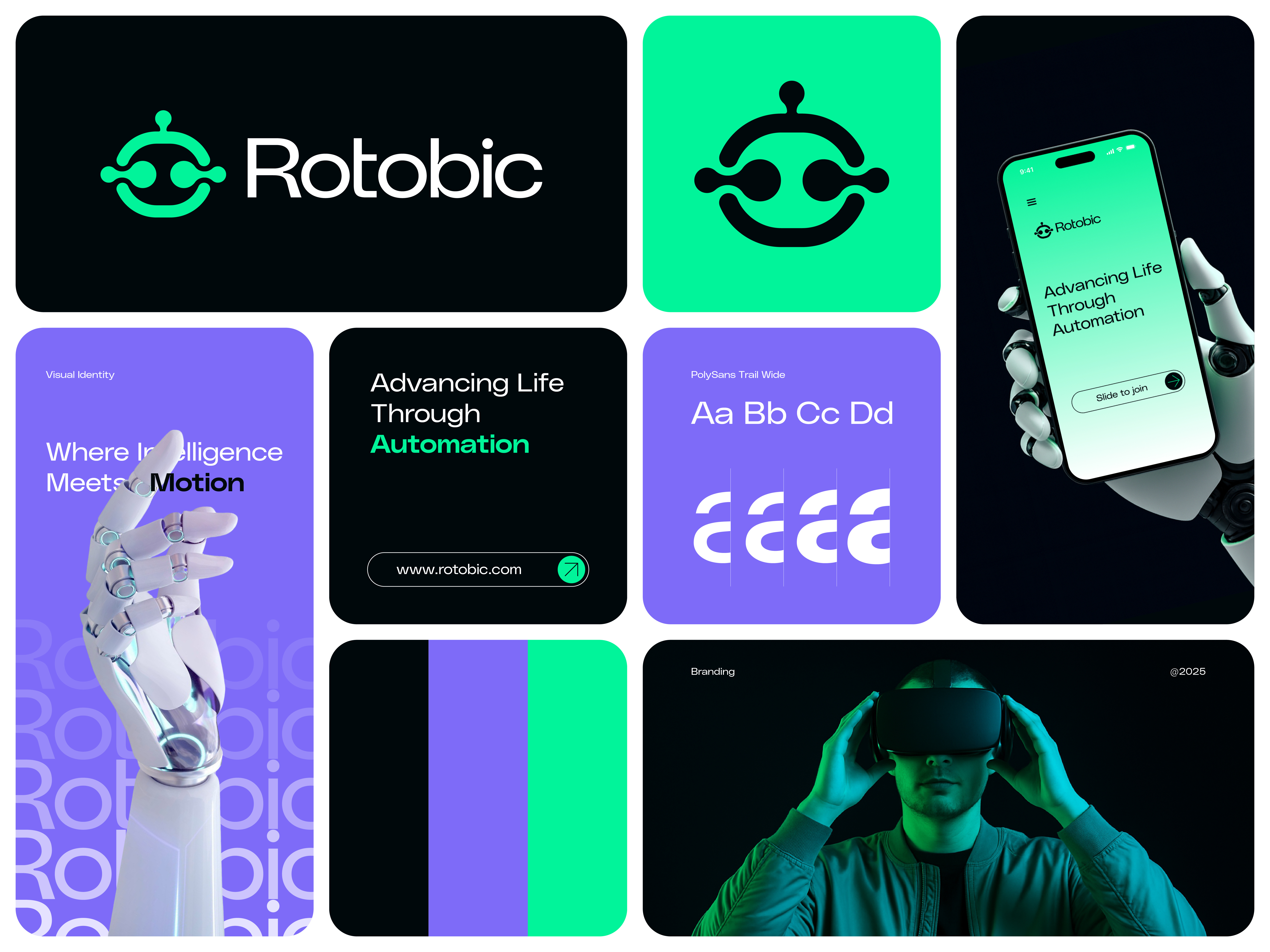 Rotobic Visual Identity Design abstract logo automation bot logo brand identity branding creative futuristic gradient logo identity innovation logo logo design logotype modern modern logo robotics logo saas sci fi technology visual identity
