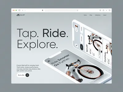 Smart Bike Experience app design bicycle app bike app clean design landing page landing page design mobility app modern ui product design smart smart bike tracking ui design ux design web design