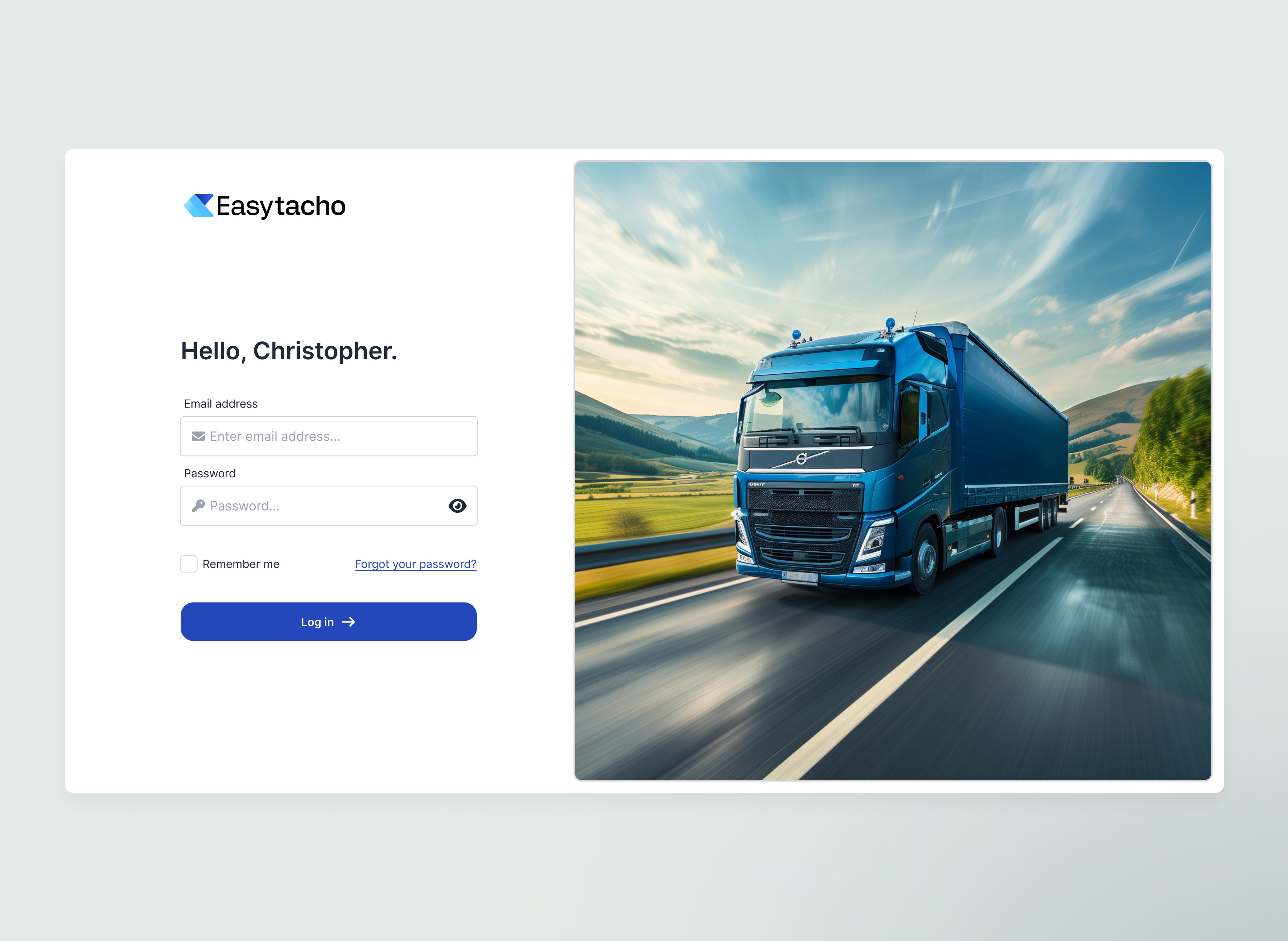 Easytacho - Log in hello page log in log in page photograpy product design ui ui design web app web platform