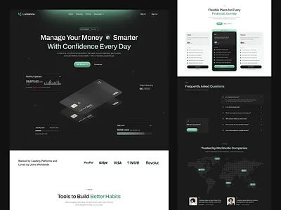 Lumiance - Finance Landing Page cansaas clean dark ui design finance finance app financial platform fintech interface landing page modern design money management saas ui ux web app web design web ui
