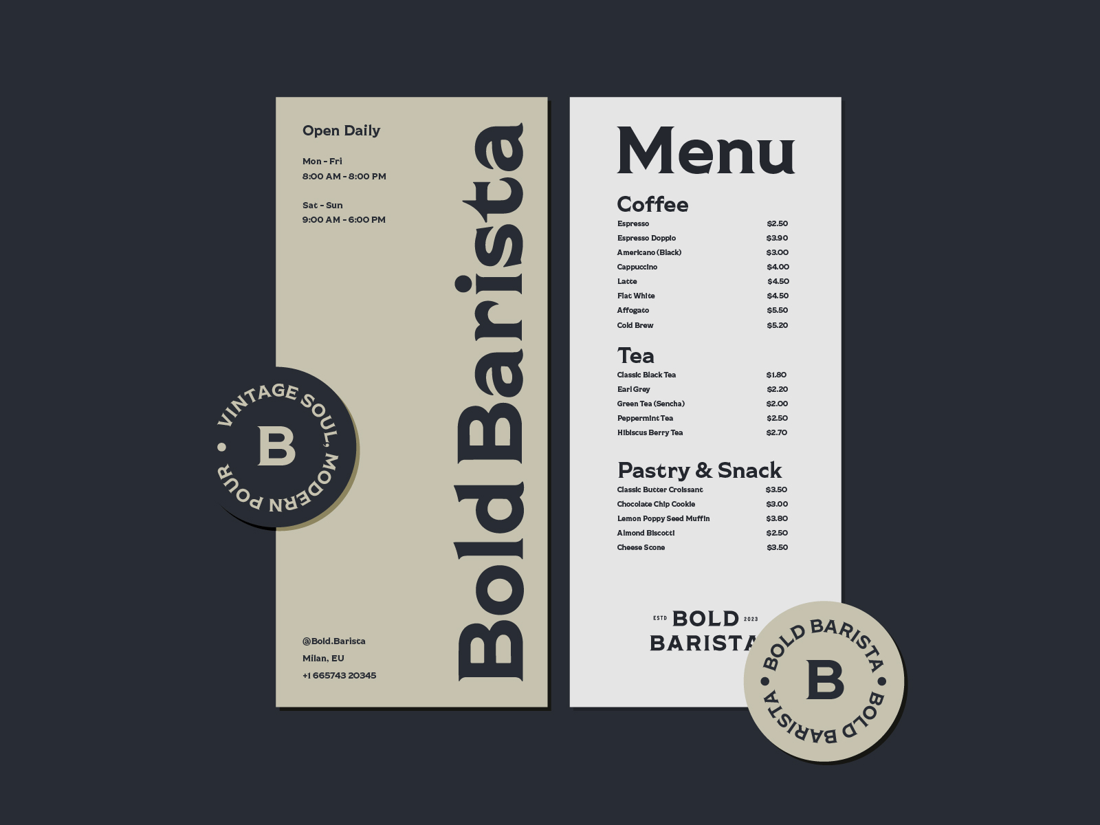 Bold Barista: Menu & Collateral System brand collateral brand identity brand system branding branding inspiration branding presentation coffee branding collateral design creative direction design design showcase graphic design identity design layout design logo design menu design minimal design print design typography design visual identity