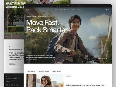 Portavia - Backpack E-Commerce Landing Page backpack bag buy e commerce ecommerce hiking homepage landing page marketplace minimalist online store product shop shopify store ui ui design ux web design website