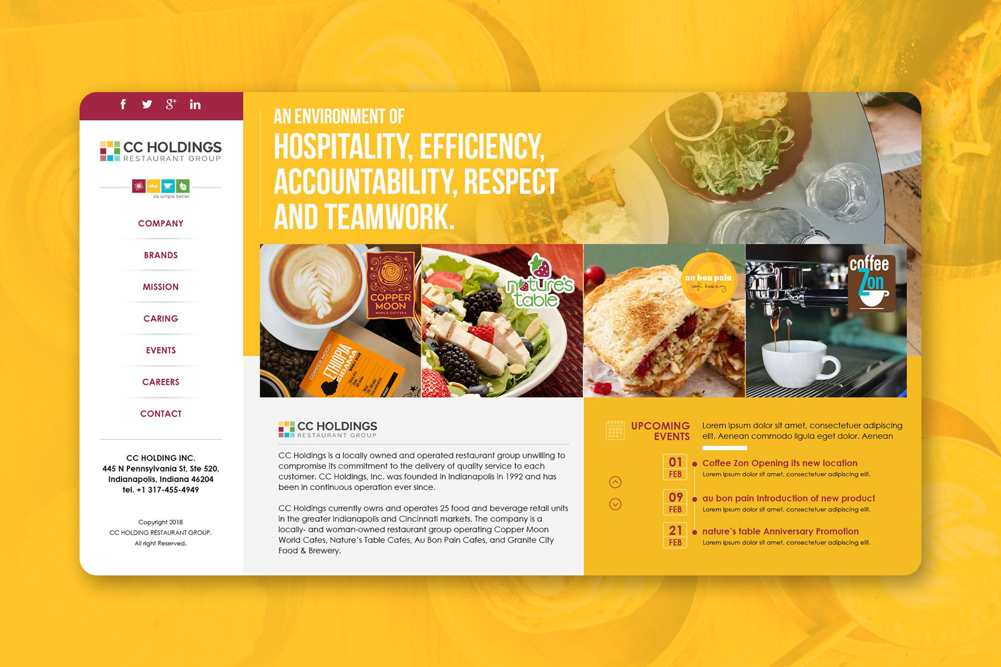 Restaurant Group Homepage Design bevergae clean creative design digital design food franchise graphic design homepage internet landing landing page management menu modern professional restaurant website